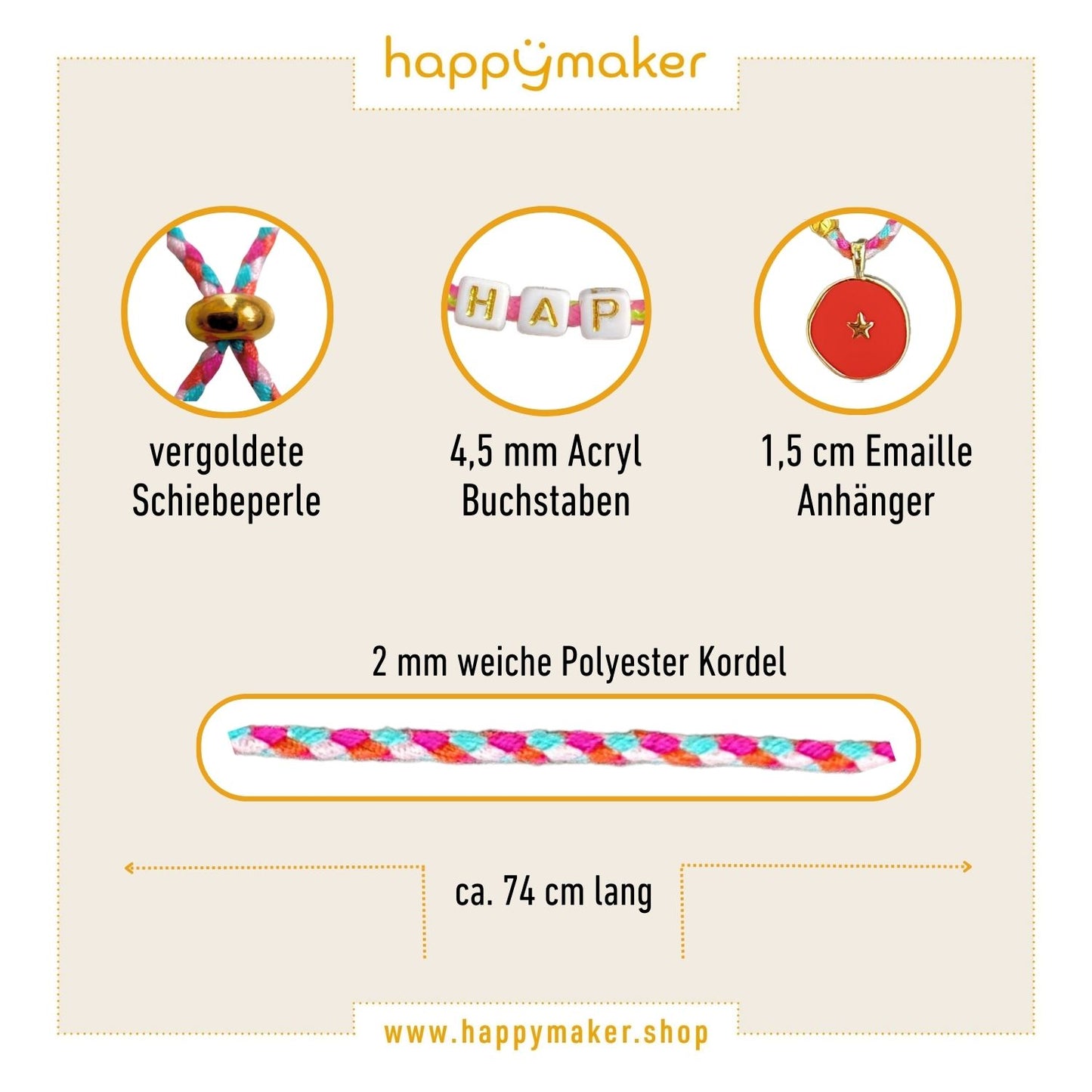 Halskette - Stoffkette mit SUNNY Buchstaben