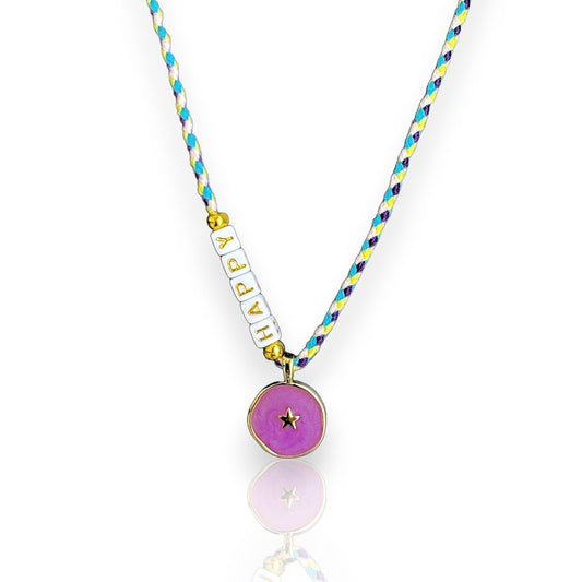 Halskette - Stoffkette mit HAPPY Buchstaben