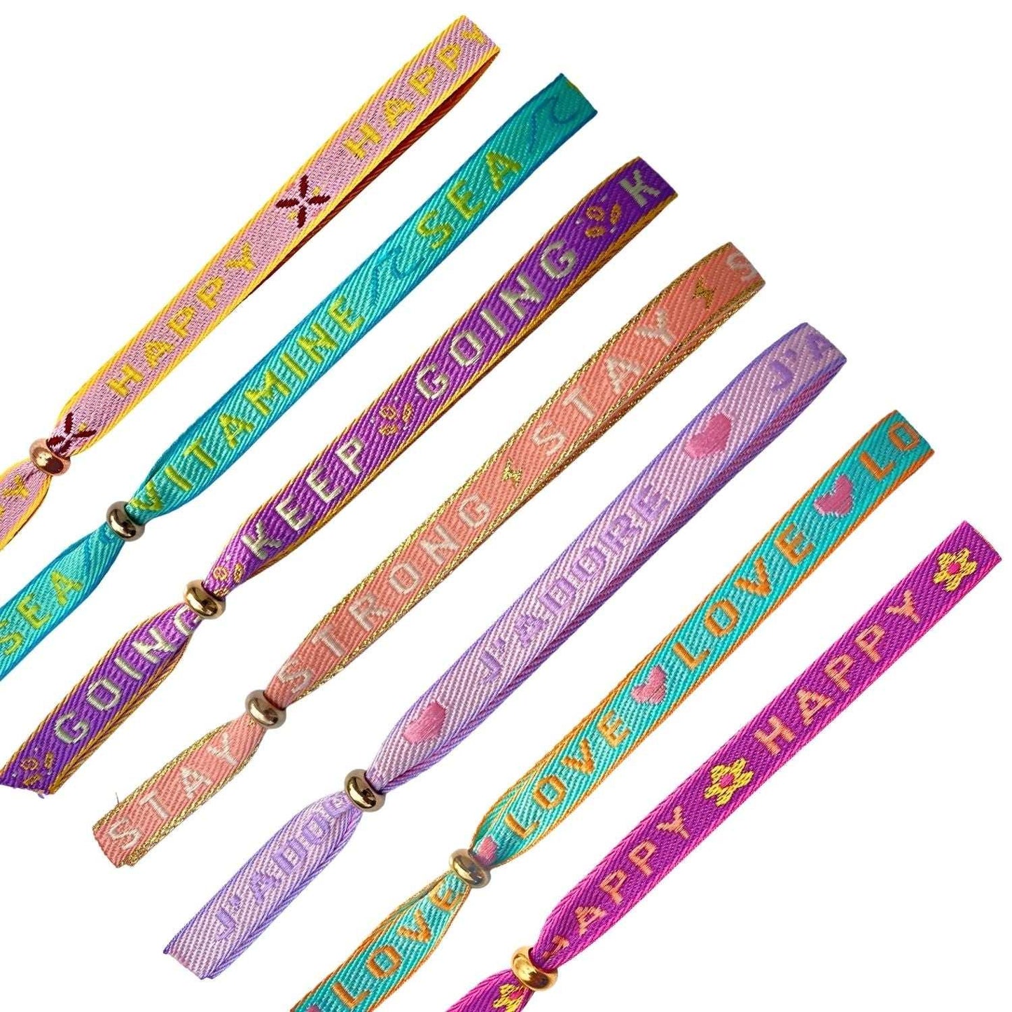 Statement Armband für innere Stärke, bunte Stoffarmbänder mit Botschaften, wasserfest und verstellbar.