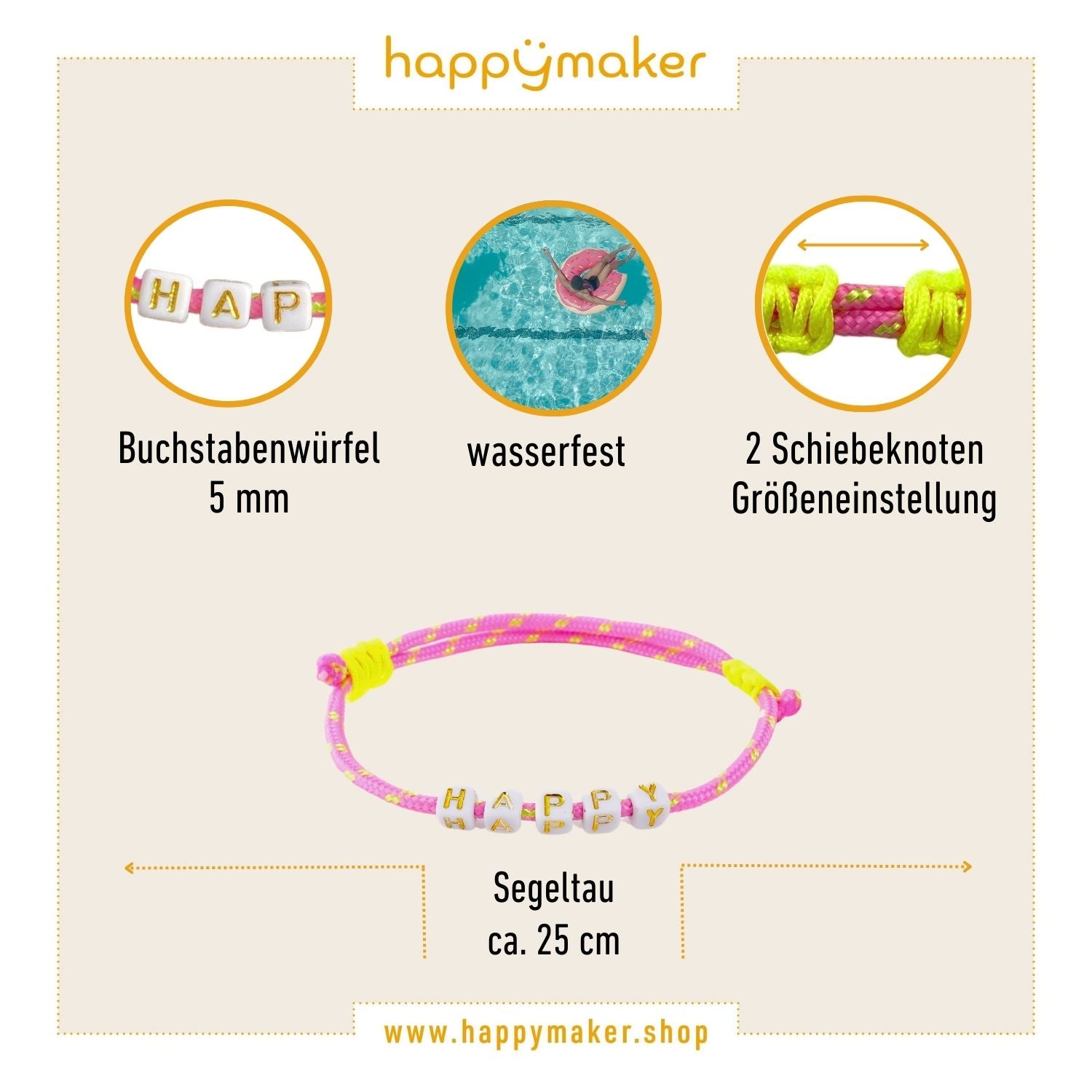 Segeltau Armband rosa - HAPPY