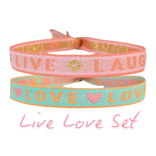 Statement Armband Live Laugh Love Set in pastel colors with adjustable sliding bead.