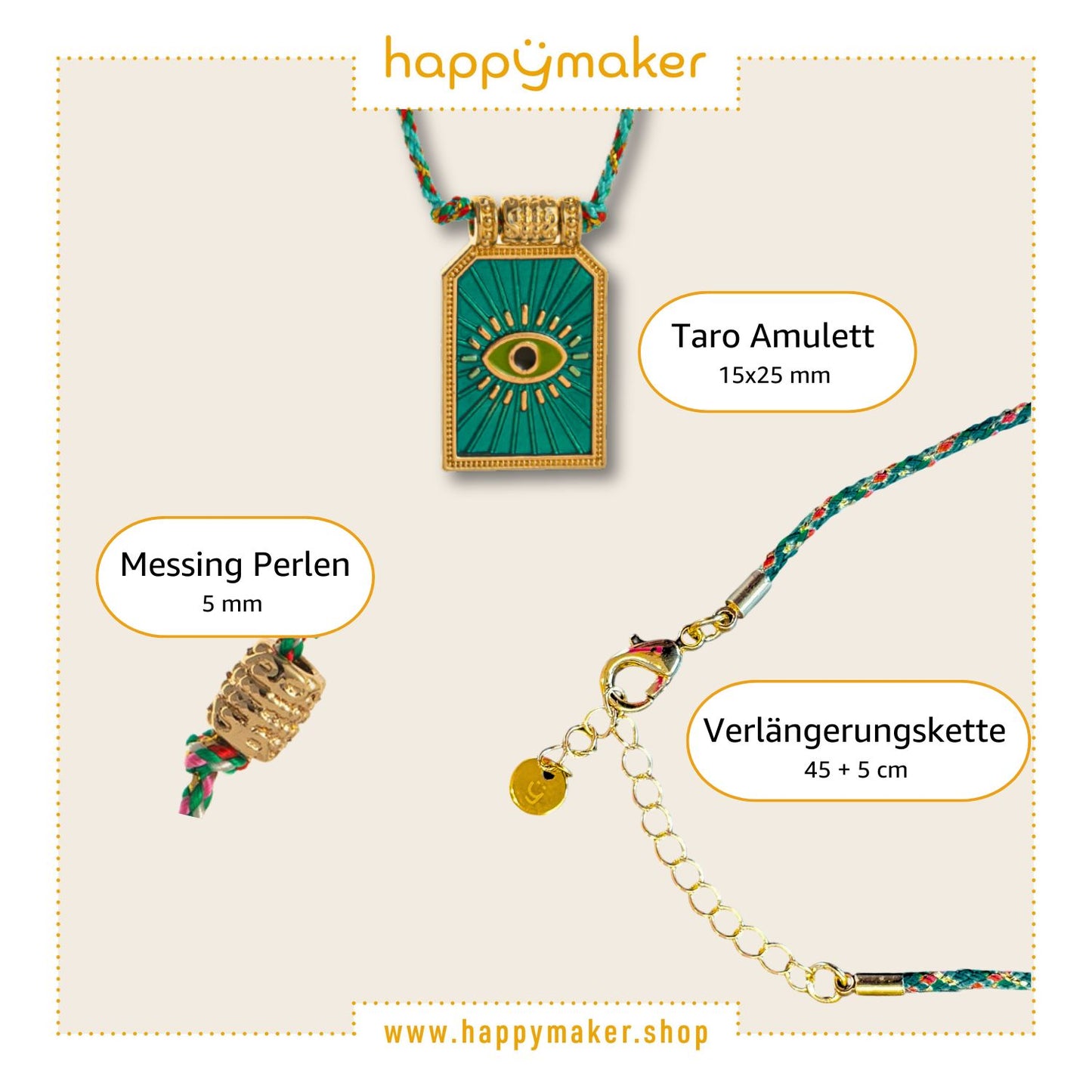 Boho Kette mit Taro Anhänger und dem Bösen Auge als Schutz