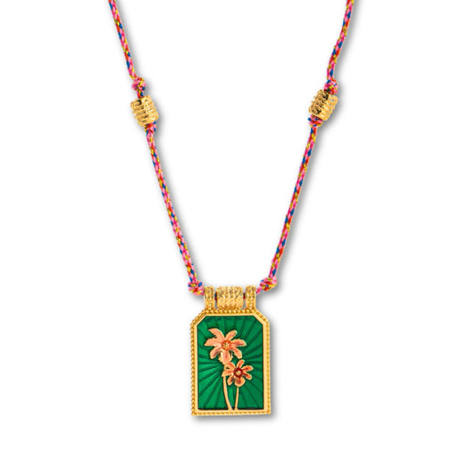 Boho Kette mit Taro Anhänger und Blumen