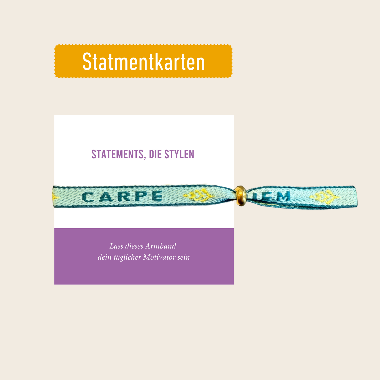 Statement Armband Carpe Diem aus weichem Textil mit verstellbarer Schiebeperle in Wunschfarbe