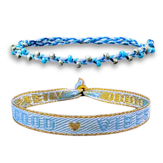 Fußkette und Statemenarmband - Good Vibes hell blau
