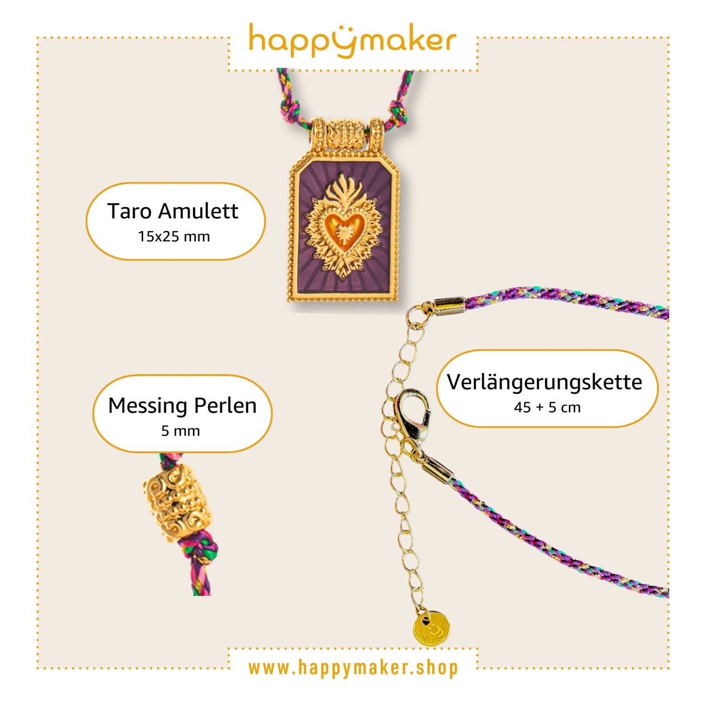 Boho Kette mit Taro Anhänger und dem flammenden Herz