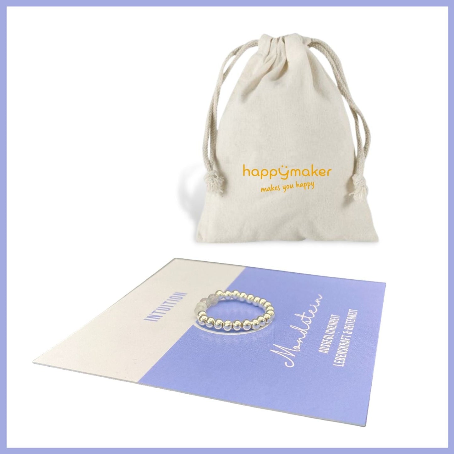 Edelstein Ring aus 925 Sterling Silber mit Mondstein, elastisches Band, elegante Geschenkverpackung.