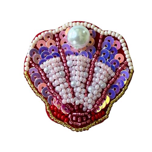 Brosche Perlen und Pailletten - Muschel
