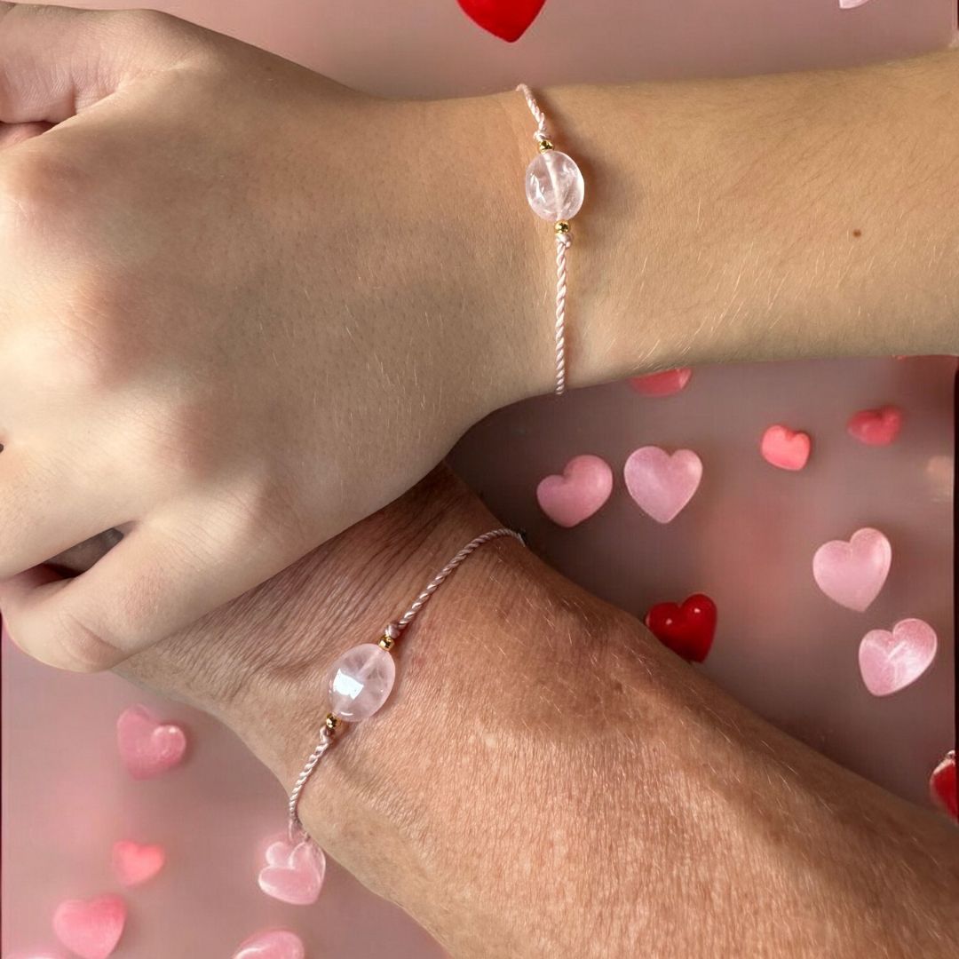 Mutter Tochter Armband Set mit Rosenquarz