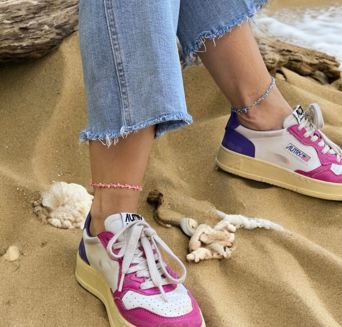 Fußkette rosa mit Glasperlen