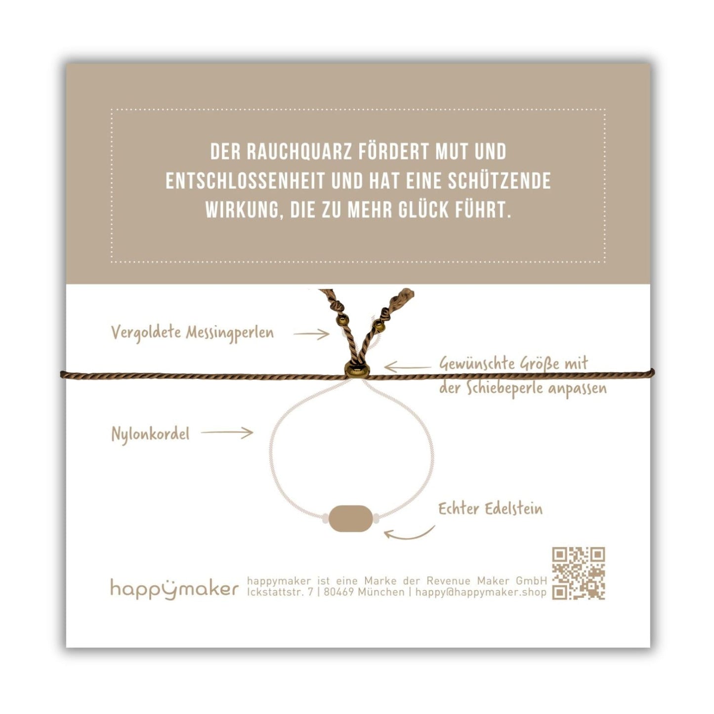 Rauchquarz Armband aus echtem Edelstein mit verstellbarem Nylonband für innere Ruhe und Balance.