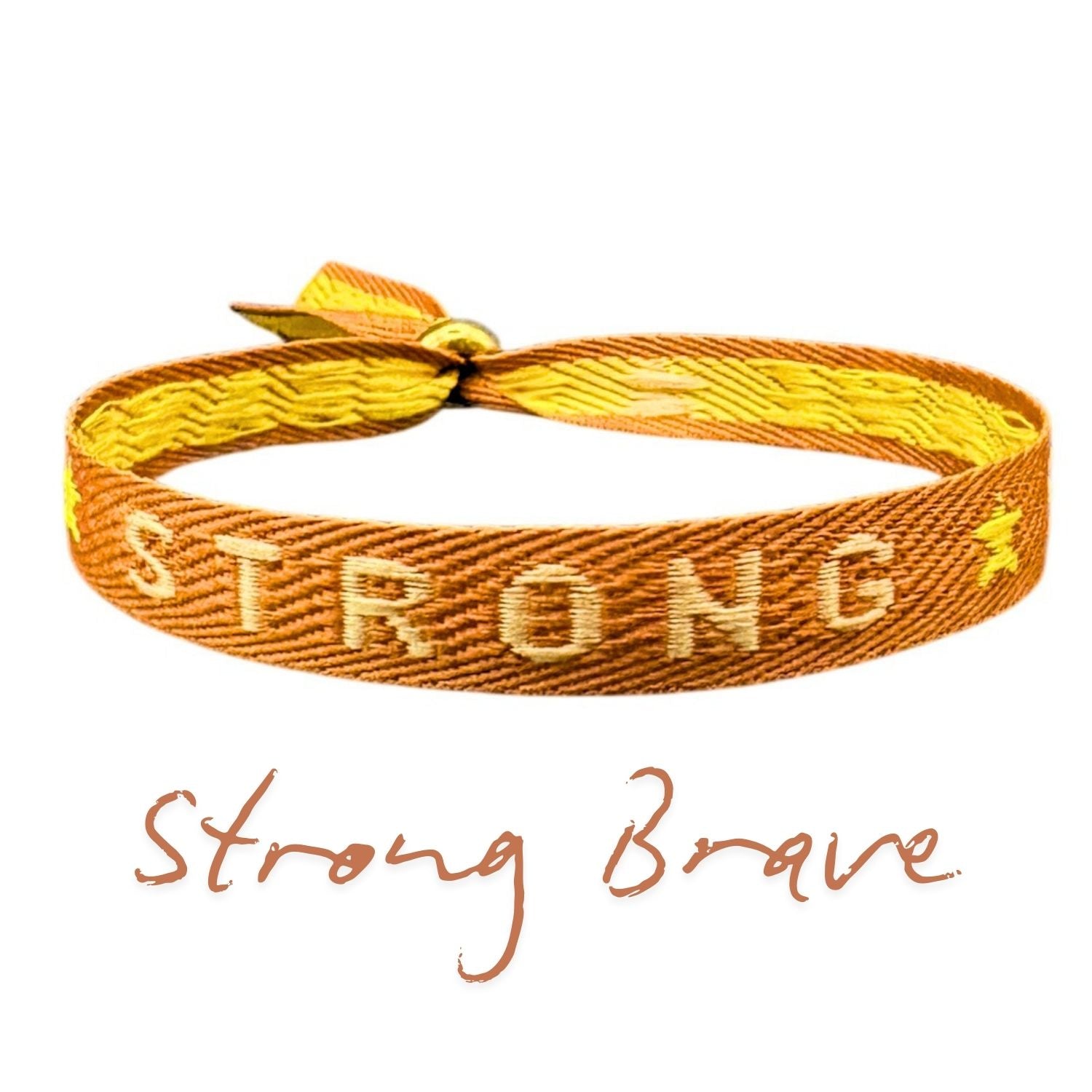 Statement Armband Strong Brave in beige/brown with motivational text.