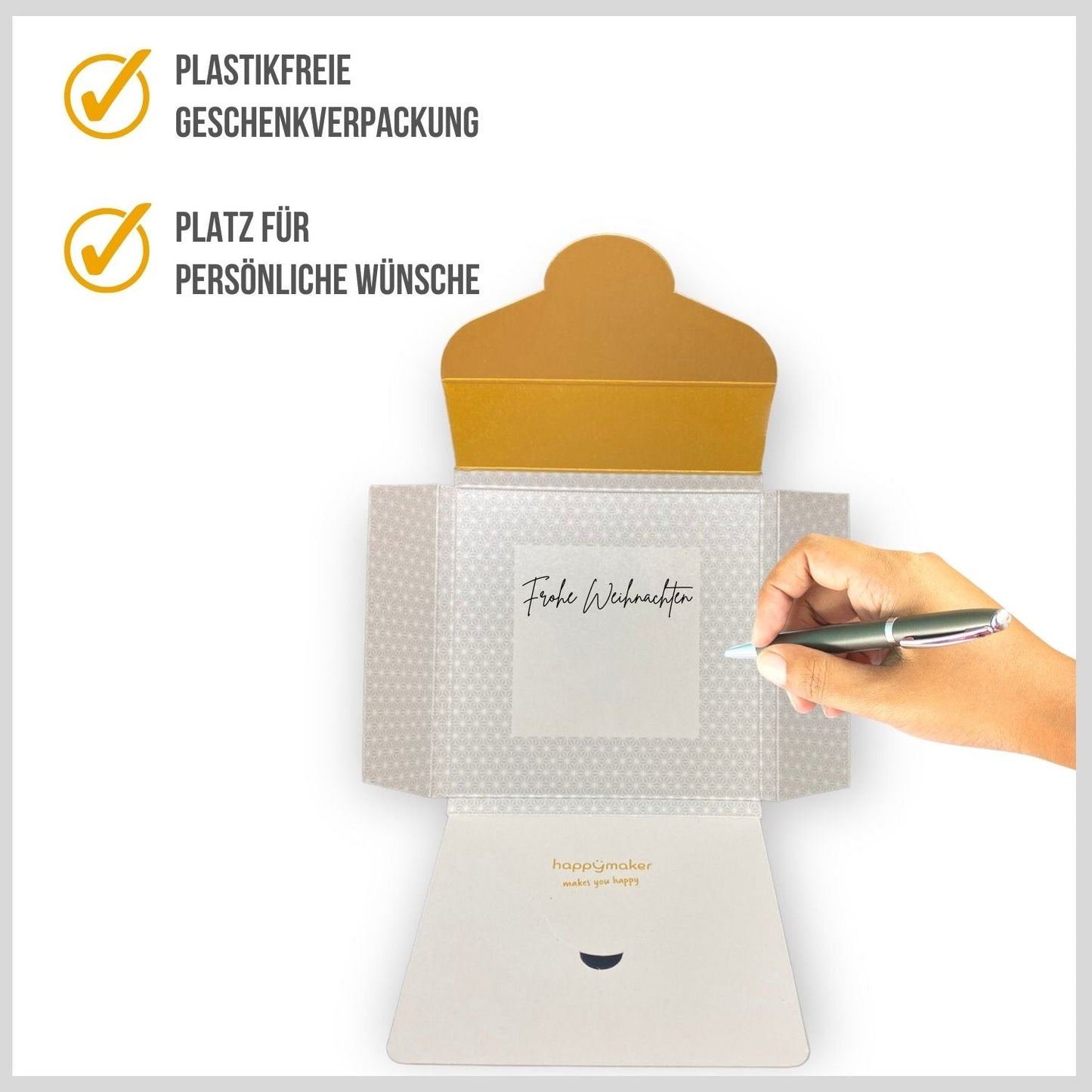 Plastikfreie Verpackung für den happymaker Schmuck. Uweltfreundliche Geschenkverpackung