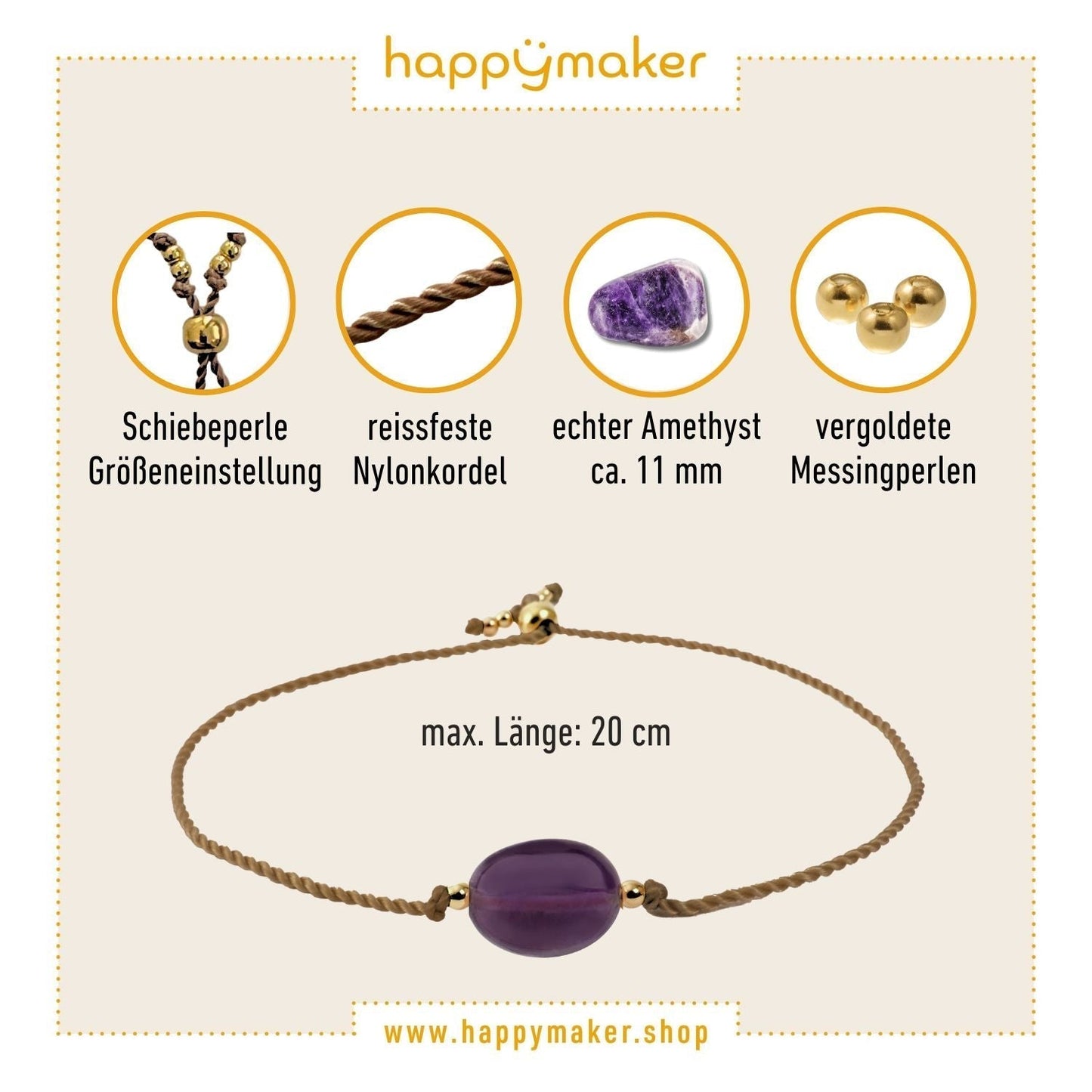 Amethyst Armband – Plastikfreie Verpackung für den happymaker Schmuck. Uweltfreundliche Geschenkverpackung