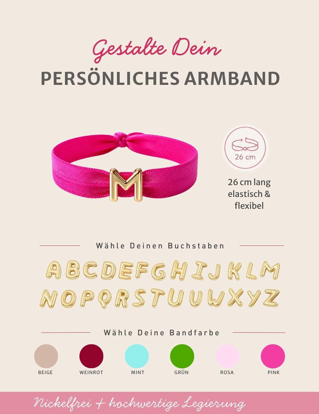 Buchstaben Armband in vielen bunten Farben