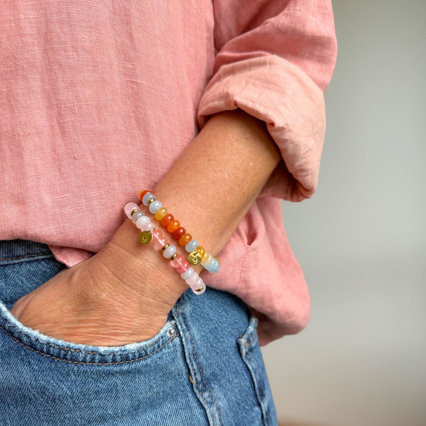 Edelstein Perlenarmband - Aquamarin und Jade