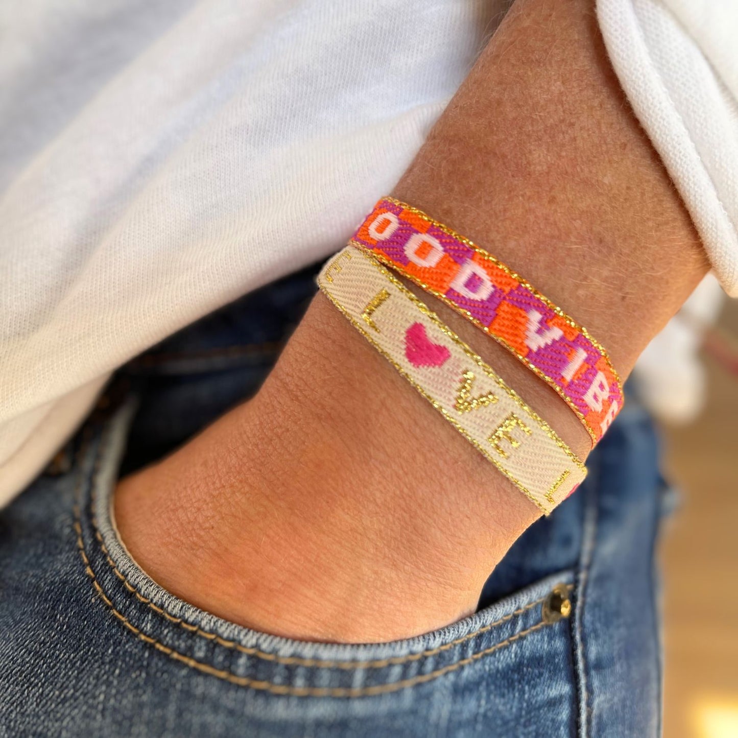 Statement Armband bunt - Good Vibes
