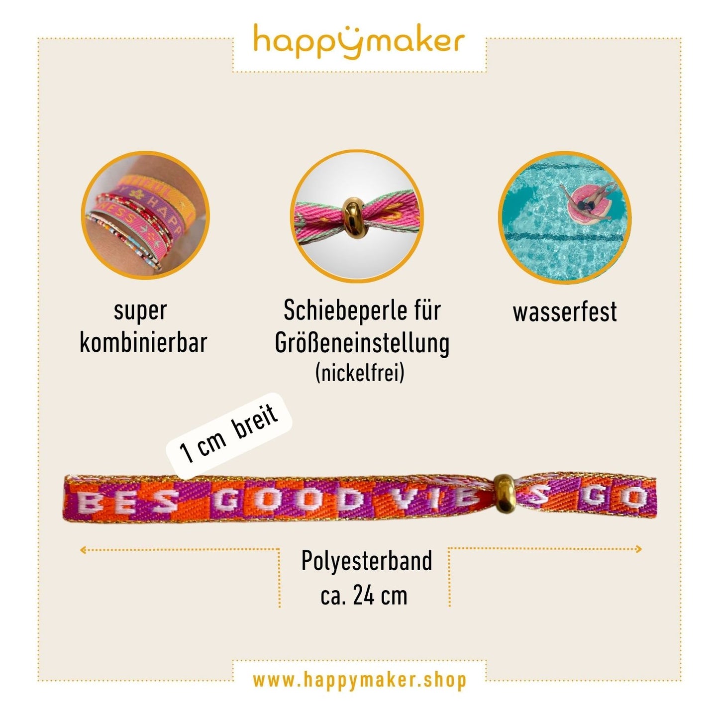 Statement Armband bunt - Good Vibes