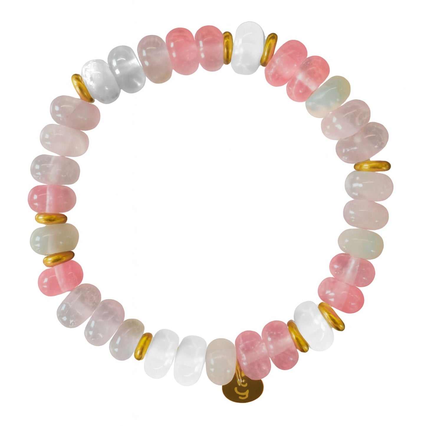 Edelstein Perlenarmband - Rosenquarz, Mondstein und Erdbeerquarz