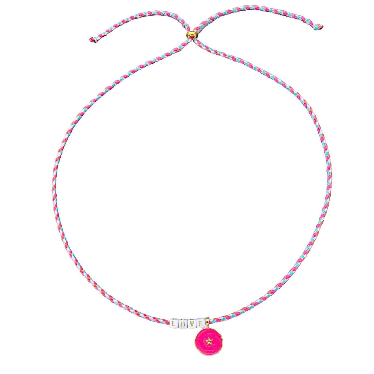 Halskette aus Stoffband mit LOVE Buchstaben, verstellbar, rote Farbe.