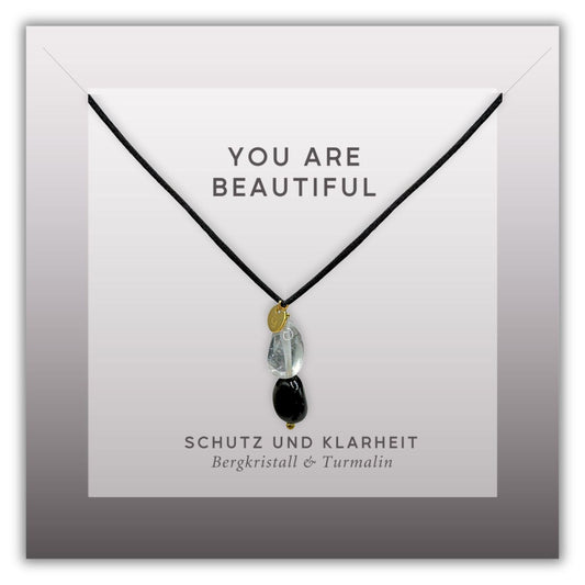 Turmalin Halskette mit Bergkristall