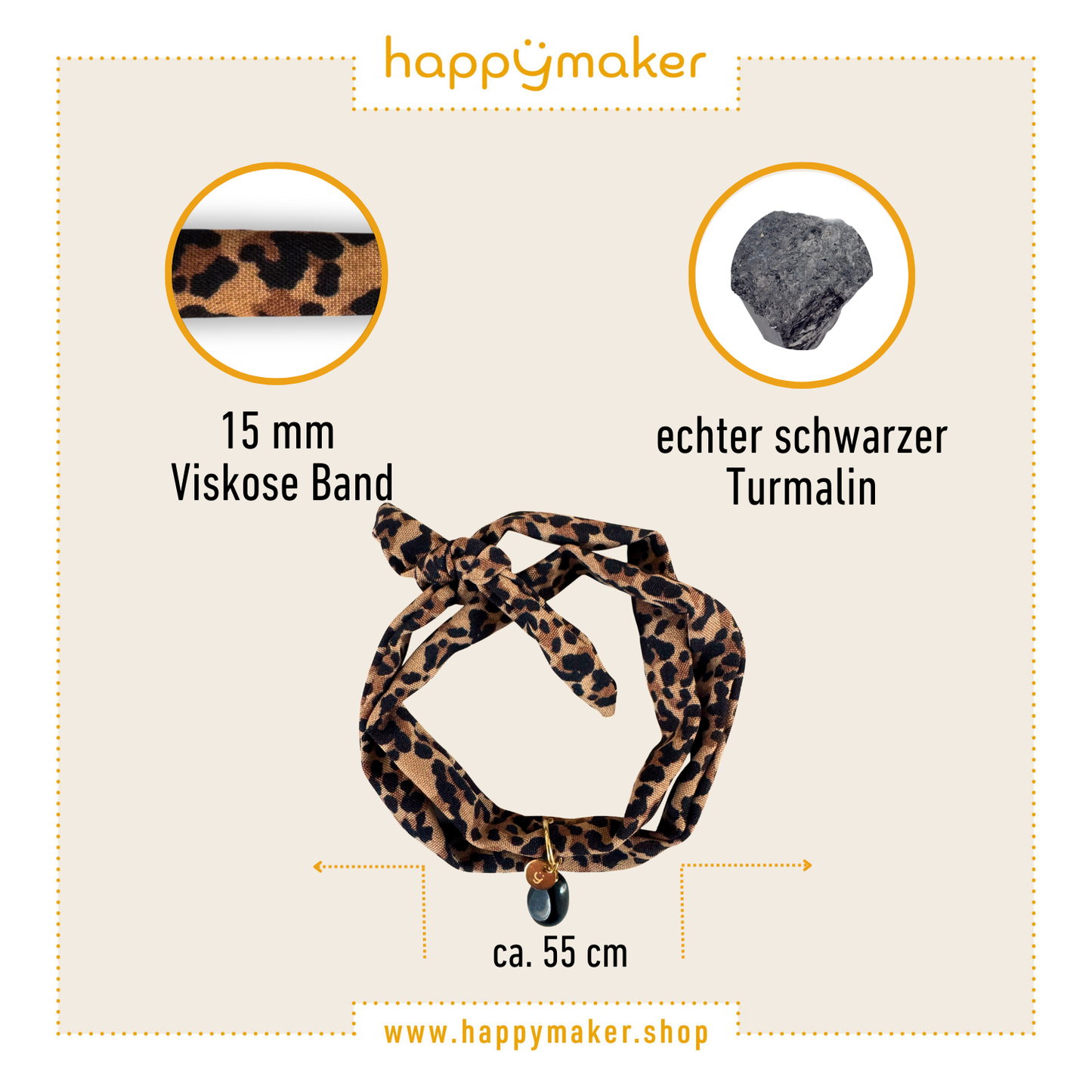 Damen Wickelarmband im Leoparden Muster mit Turmalin Anhänger
