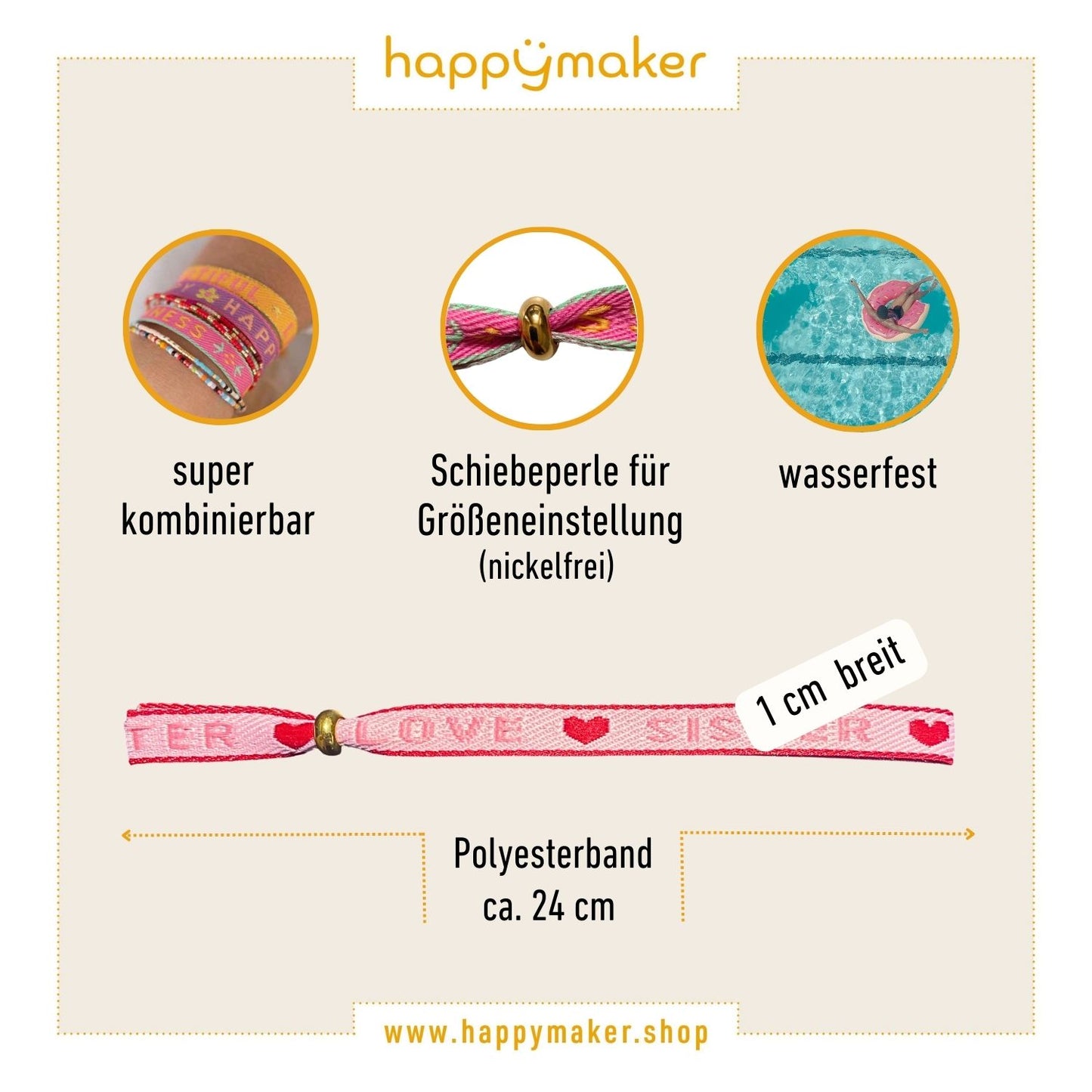 happymaker Stoffarmband mit Statement - Love Sister