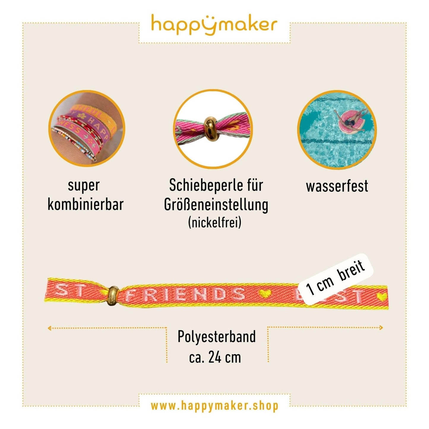 happymaker Stoffarmband mit Statement - Best Friends 2er Set