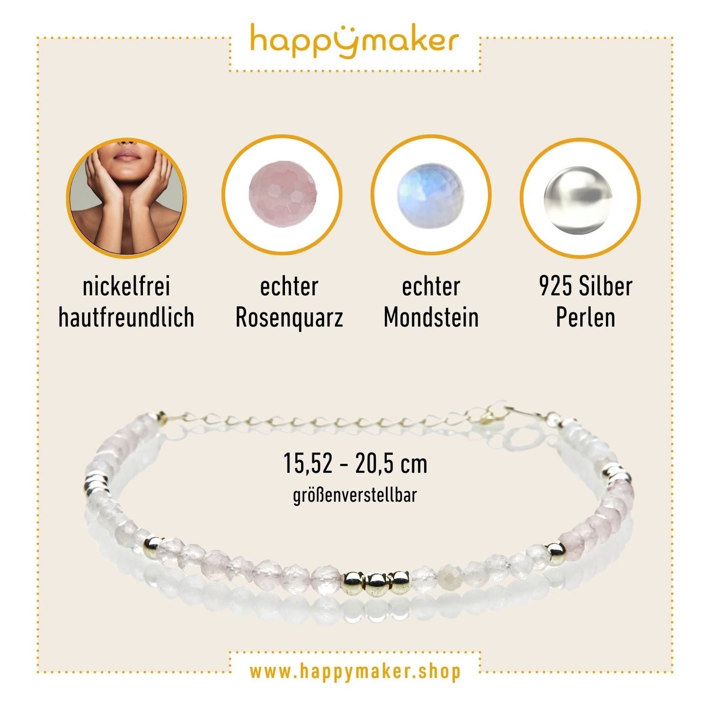 Mondstein & Rosenquarz Armband - Weihnachtsgeschenk