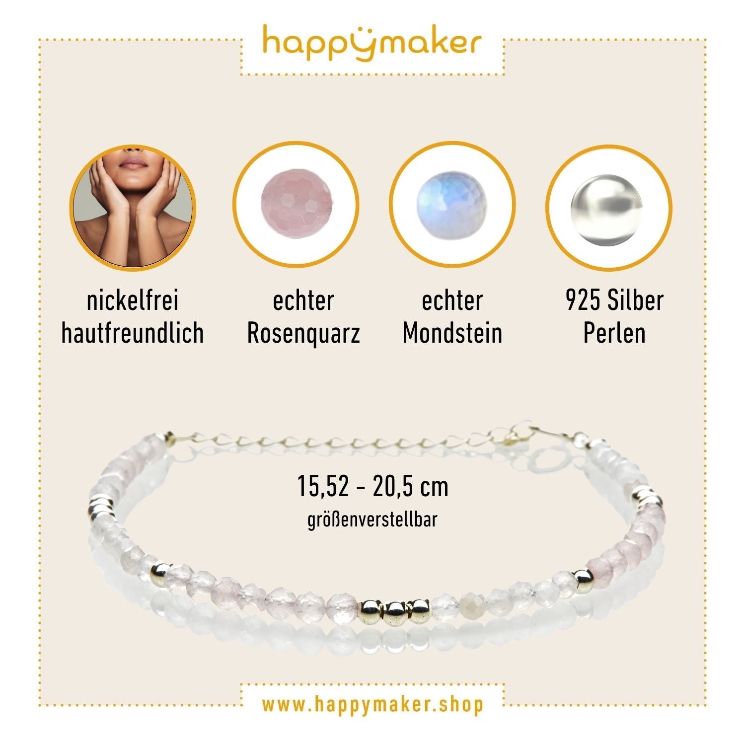 Mondstein & Rosenquarz Armband - Weihnachtsgeschenk