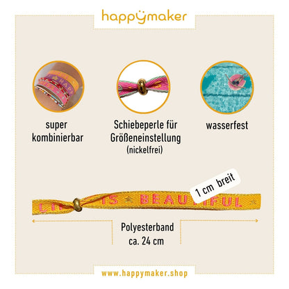 happymaker - Boho Stoffarmbänder im Set mit Glasperlenarmbänder