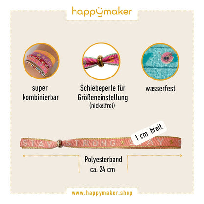 happymaker Stoffarmband mit Statement - Stay strong