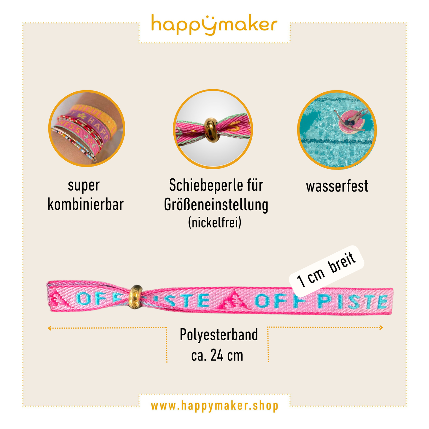 happymaker Stoffarmband mit Statement - Off Piste