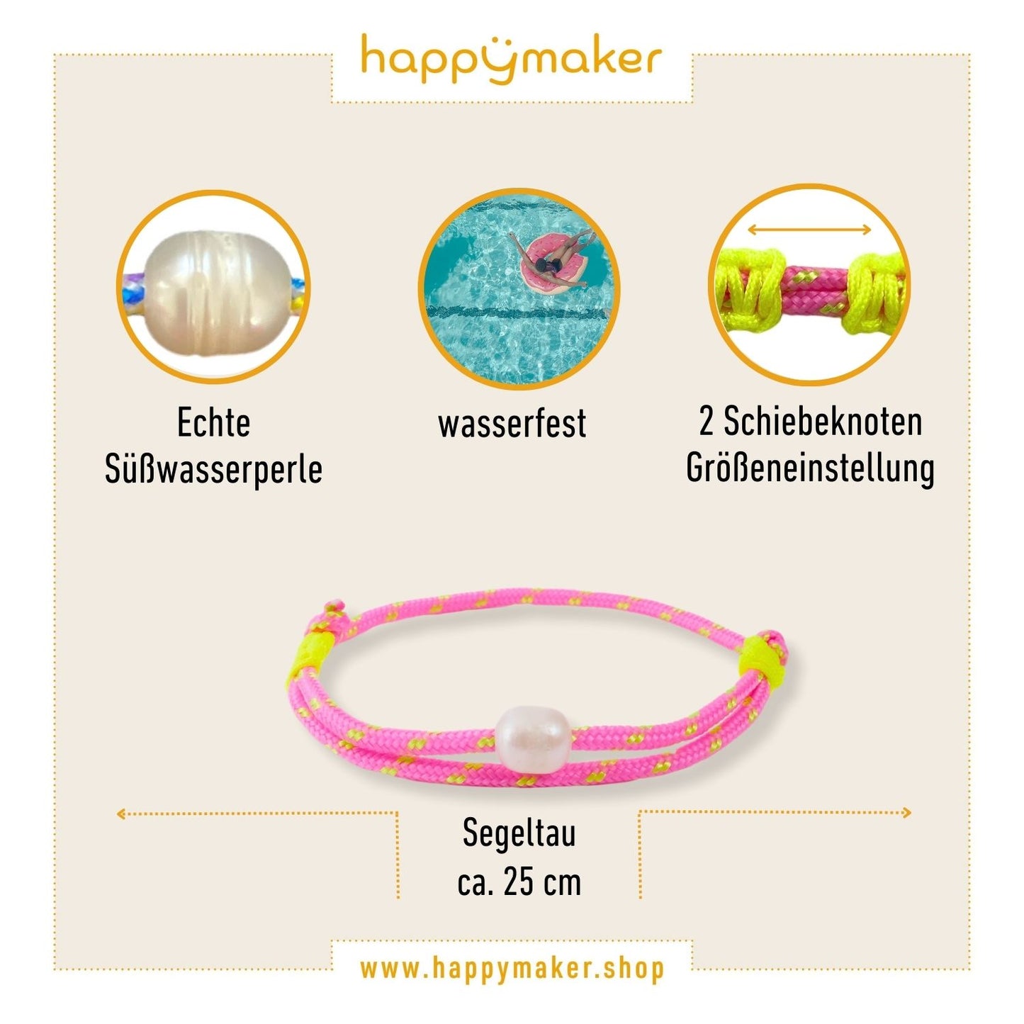 Segeltau Armband - Süßwasserperle