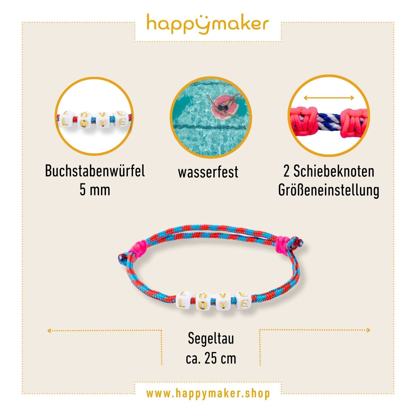 Segeltau Armband - Happy