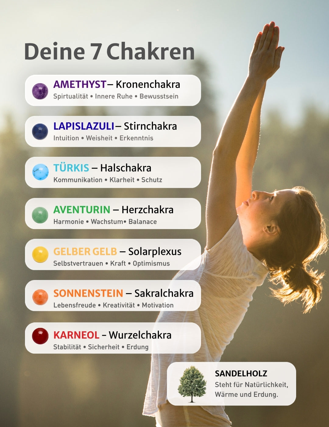 Chakra Armband mit Sandelholz