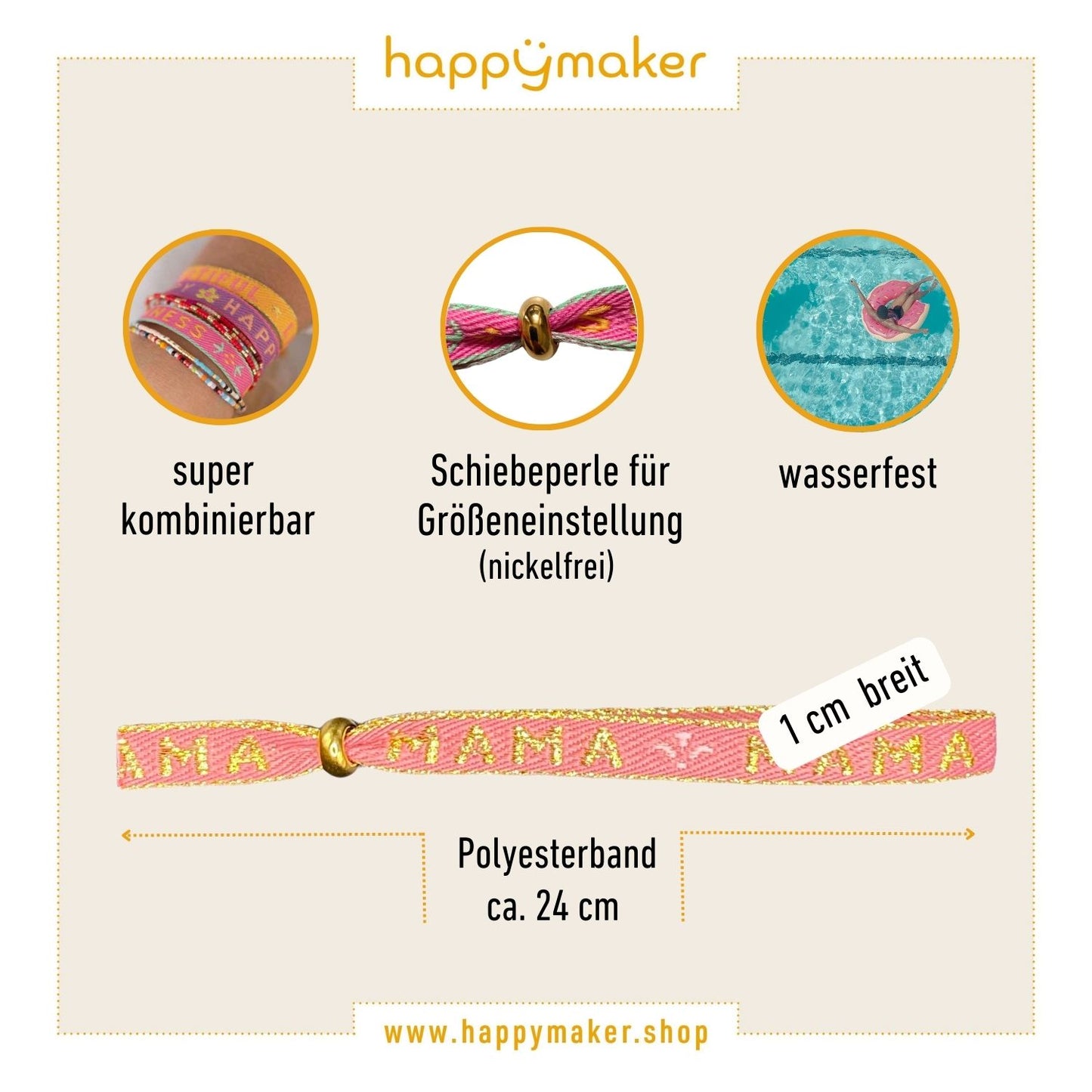 happymaker Stoffarmband mit Statement - Mama