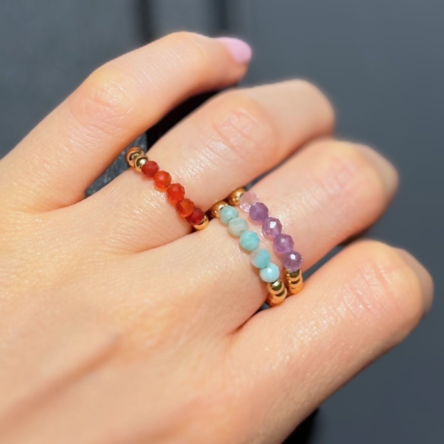 Ring Set - vergoldetes Silber mit Amazonit & Amethyst