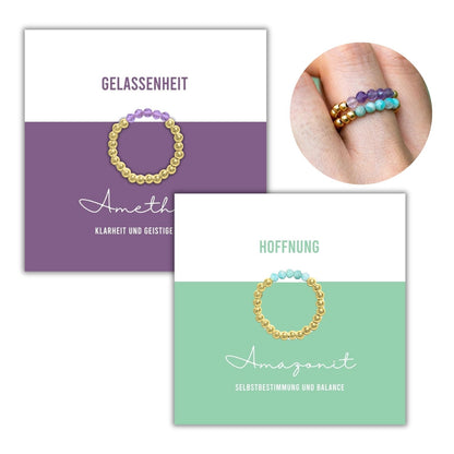 Ring Set - vergoldetes Silber mit Amazonit & Amethyst