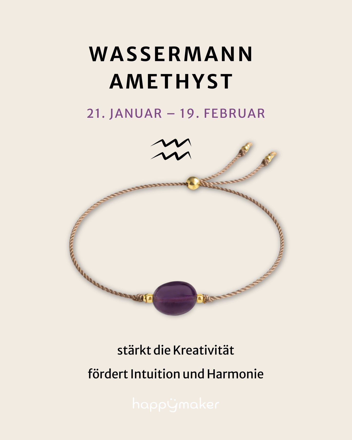 Geburtsstein Armband Februar Wassermann mit echtem Amethyst