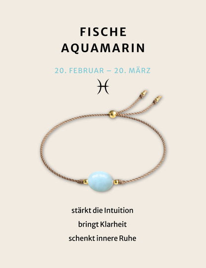 Geburtsstein Armband März für Fische mit echtem Aquamarin