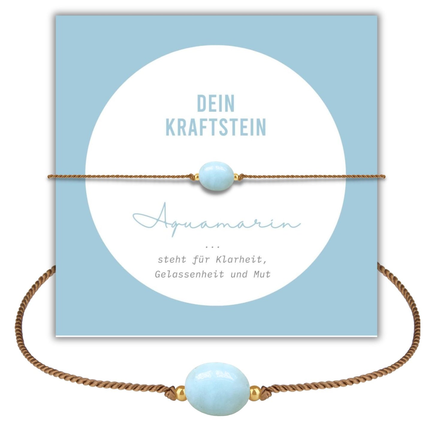 aquamarin stein an einem armband mit scöner geschenkkarte