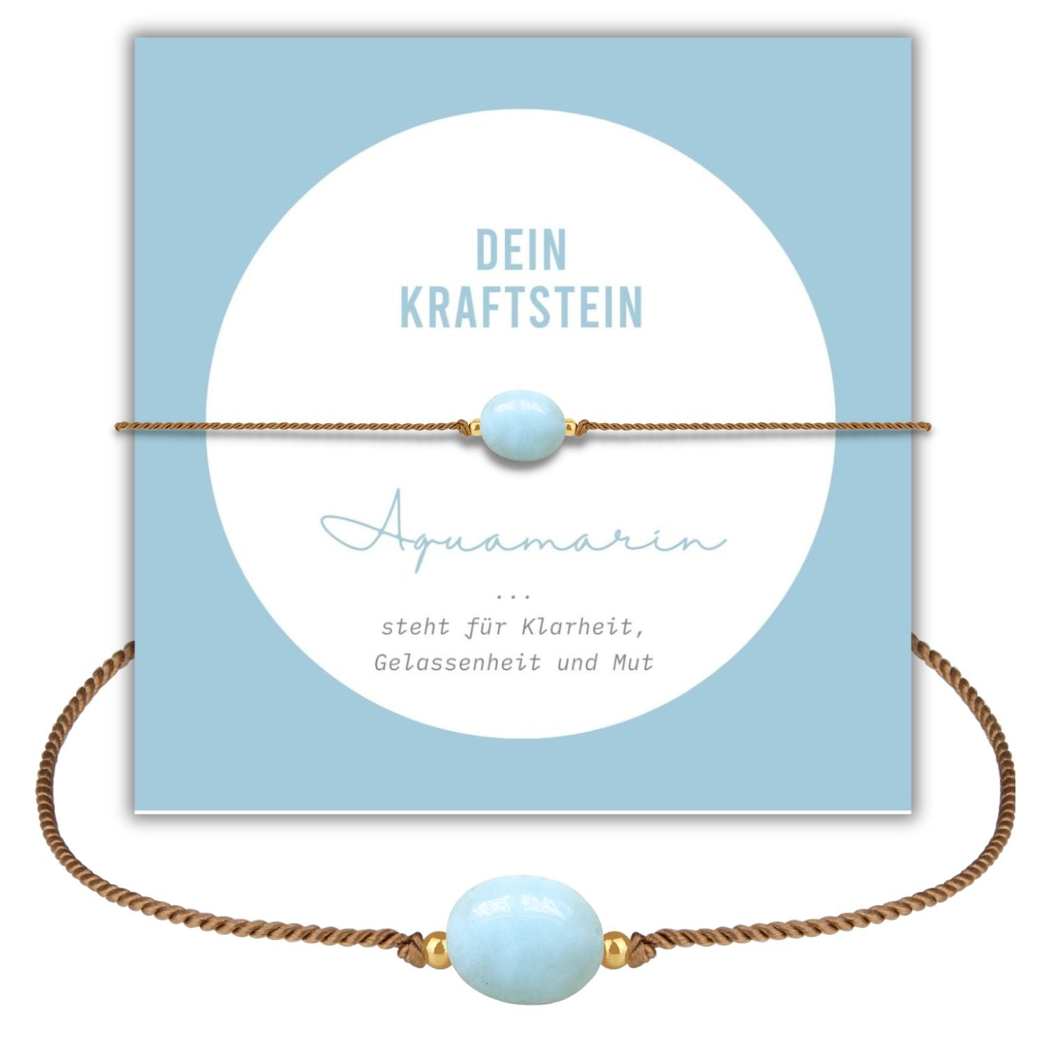 aquamarin stein an einem armband mit scöner geschenkkarte