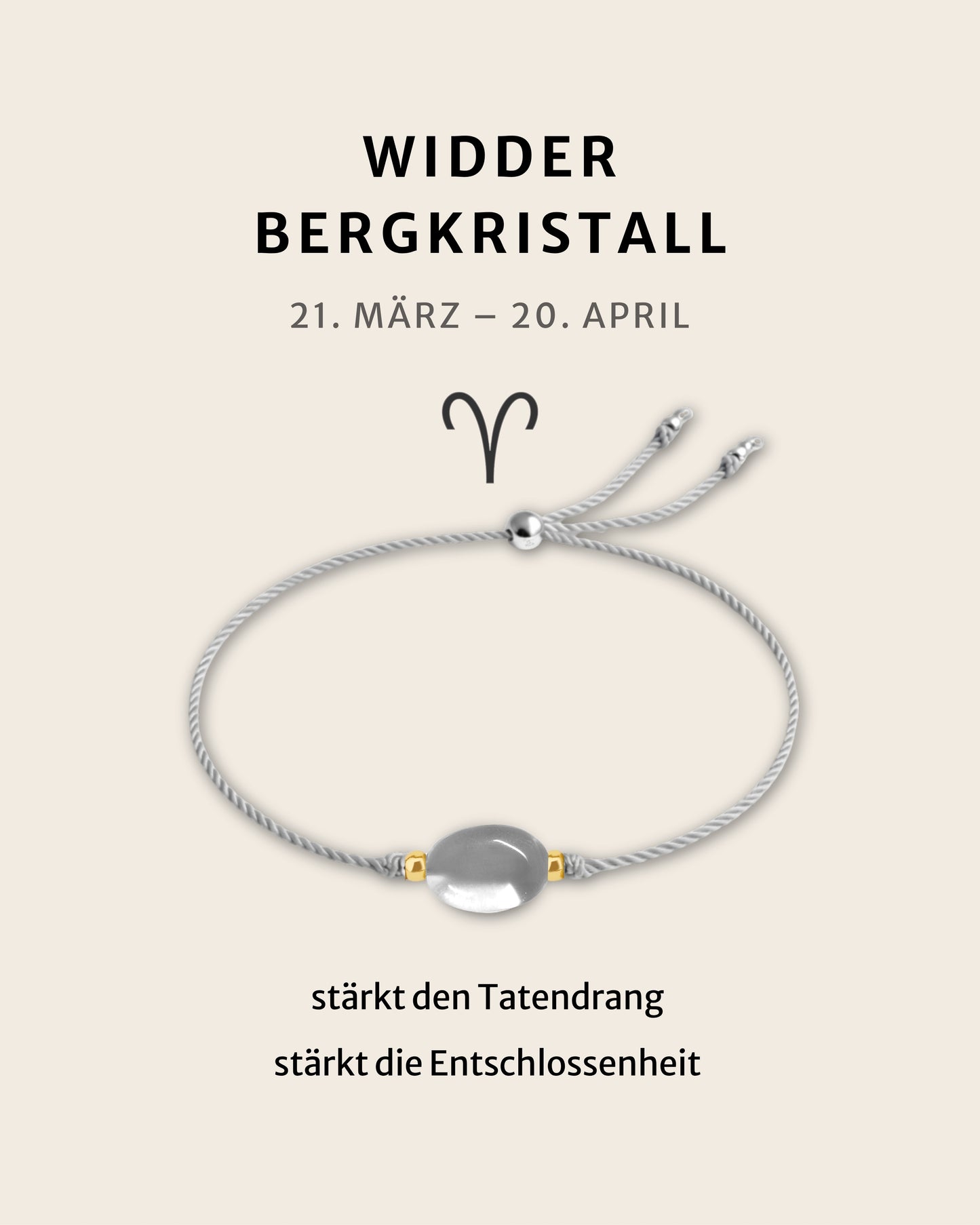 Geburtsstein Armband April Widder mit echtem Bergkristall