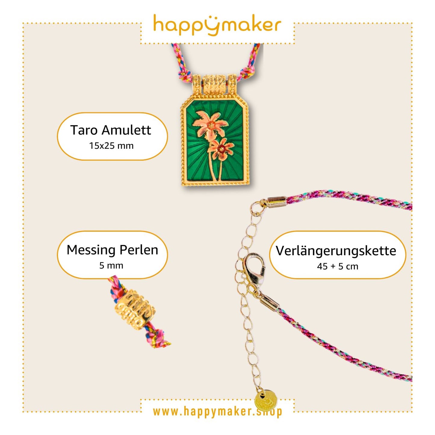Boho Kette mit Taro Anhänger und Blumen