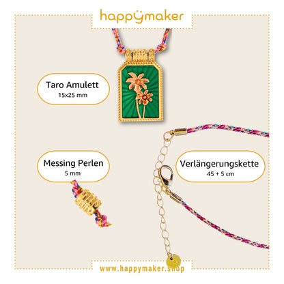 Boho Kette mit Taro Anhänger und Blumen