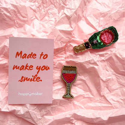 Brosche aus Perlen - Roséflasche