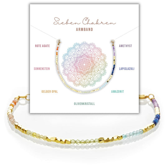 chakra armband mit einer beschreibenden Karte bezüglich der edelsteine