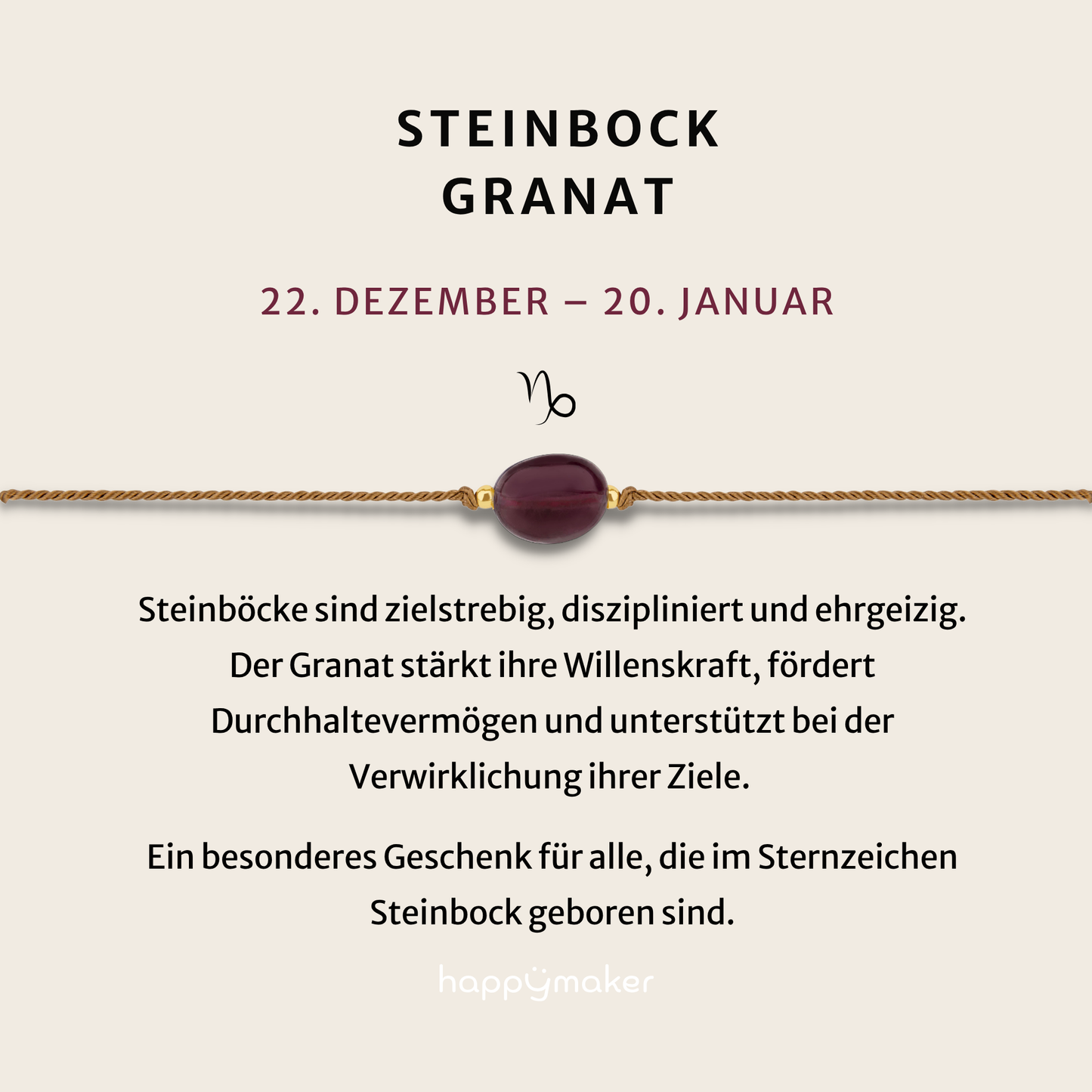 Geburtsstein Armband Januar für Steinbock mit echtem Granat