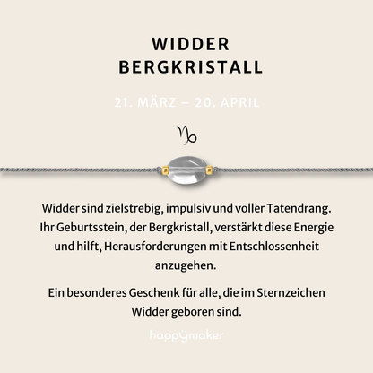 Geburtsstein Armband April für Widder mit echtem Bergkristall